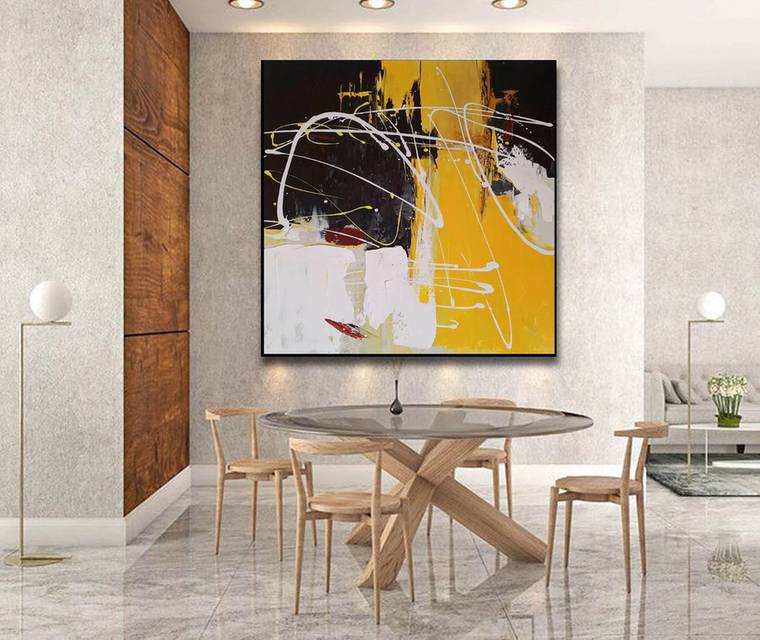 Abstract Yellow Acrylic Modern Abstract Canvas Artwork 2AN2F wall art